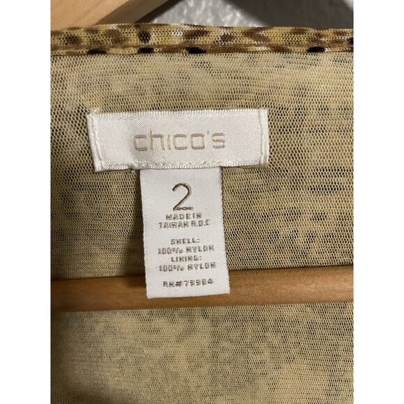 Chicos Womens Top Size 2 US Large Brown Abstract Print Mesh Stretch Boho Artsy - Picture 3 of 6